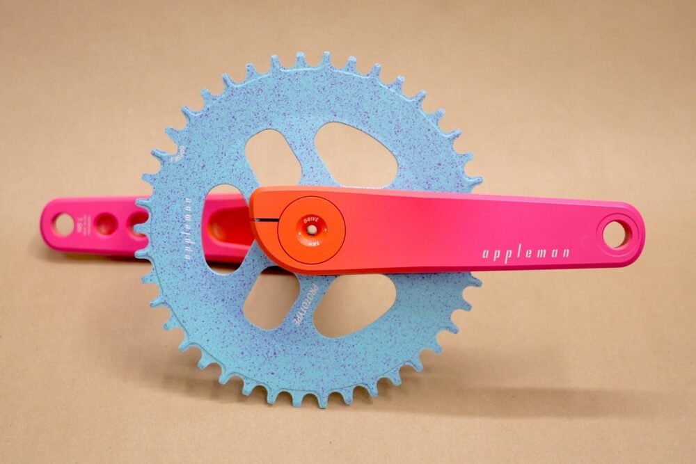 2XR Crankset with direct mount chainring pink fade to orange paint