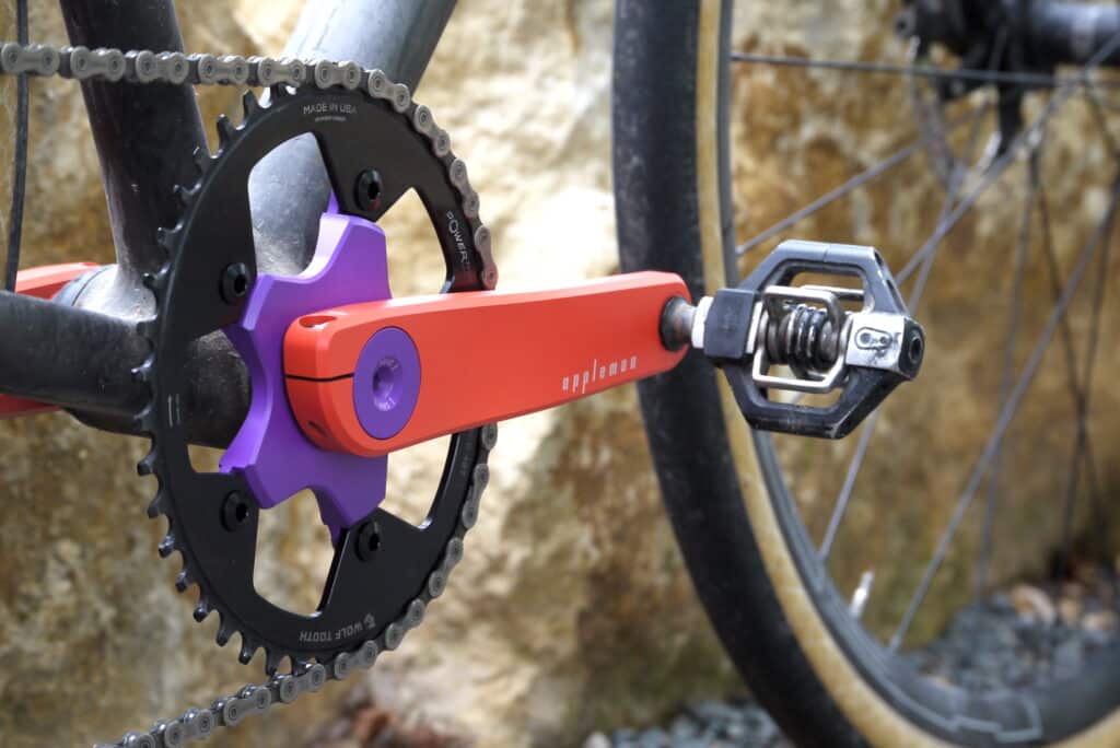 Appleman 2XR gravel bike cranks 1x chainring orange and purple