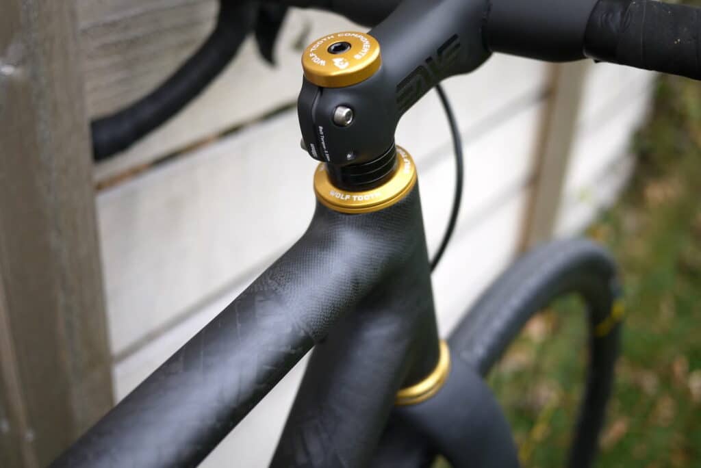 Appleman carbon fiber head tube joint showing fine craftsmanship.