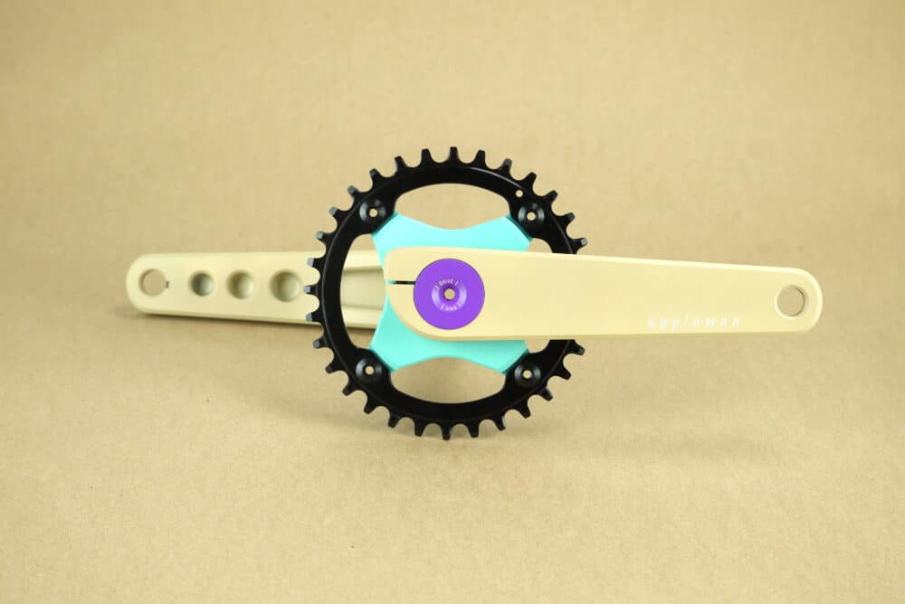 Appleman 2XR Crankset in sand, turquoise and purple colors