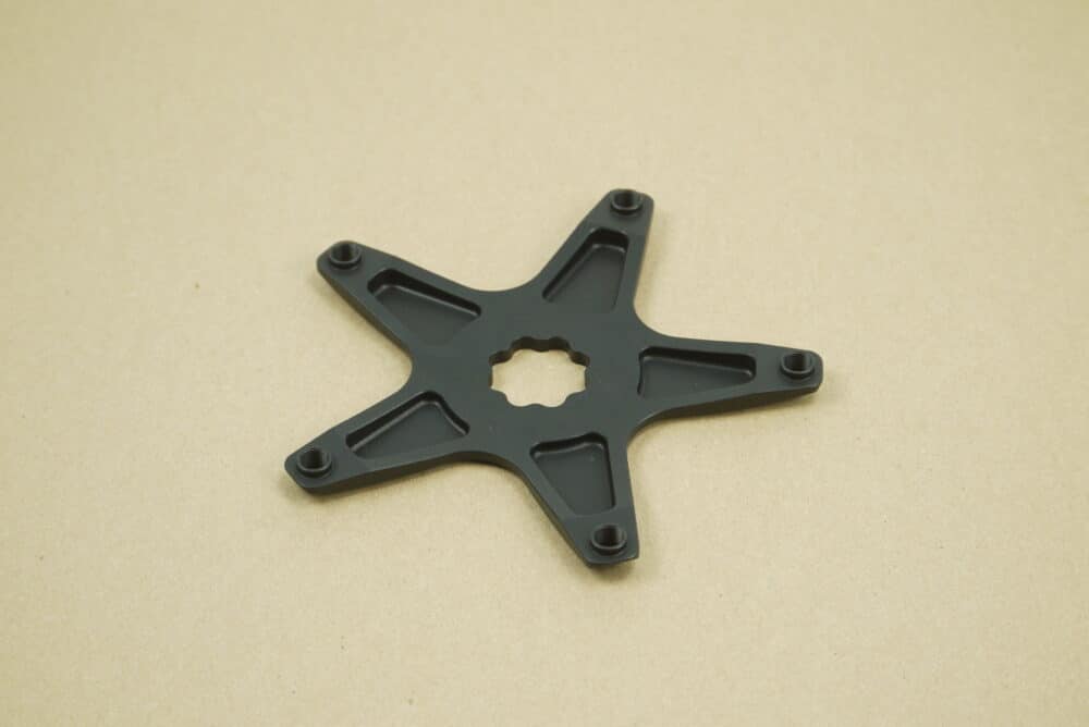backside of Appleman 2XR spider showing integrated chainring nuts