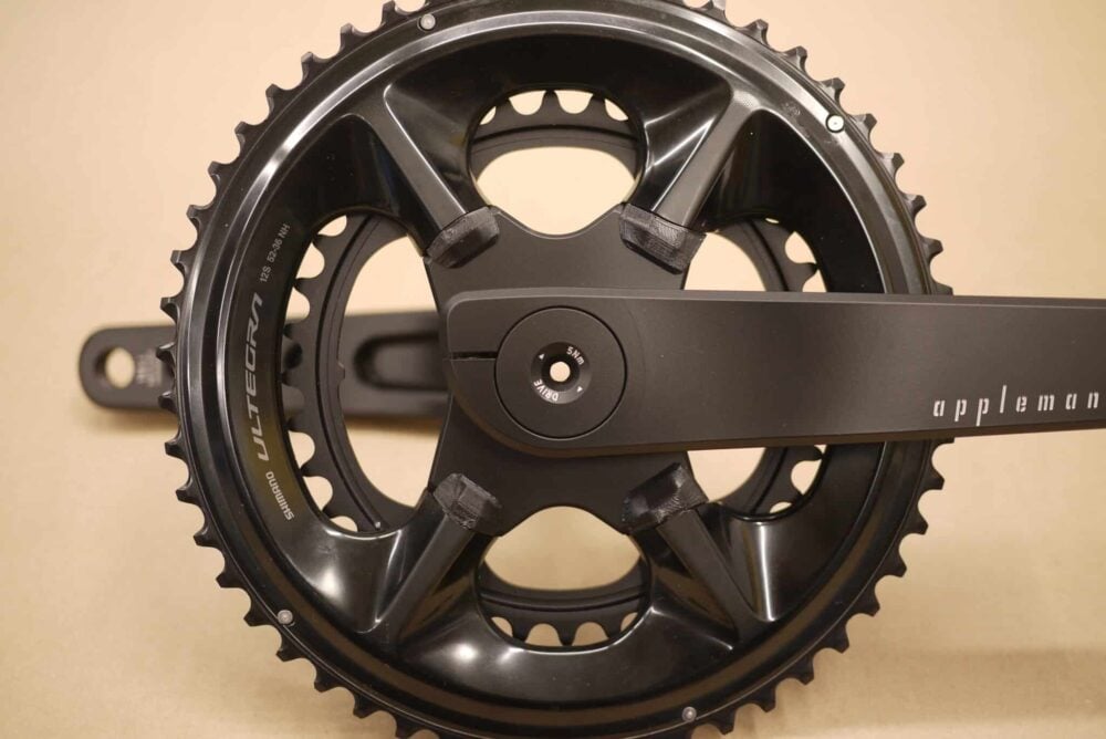 Appleman crankset with Shimano chainrings showing wing dings installed