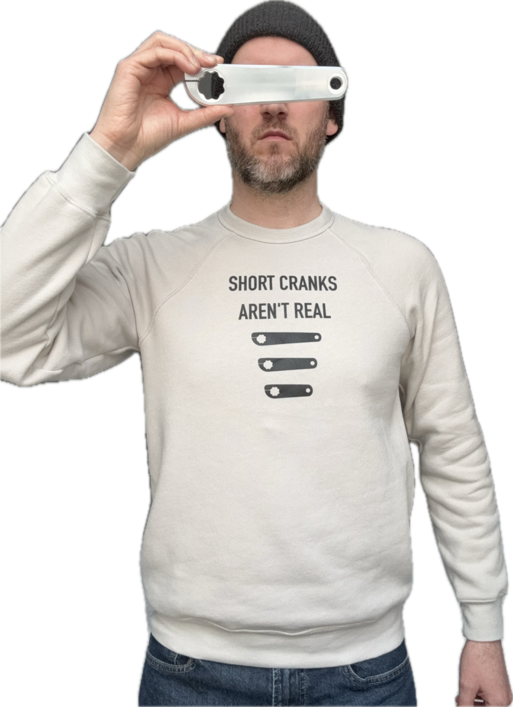 Short Cranks Aren't Real sweatshirt sand color with black letters